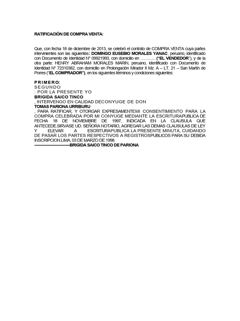 Ratificación de Compra Venta | PDF | Política | Ciencias sociales