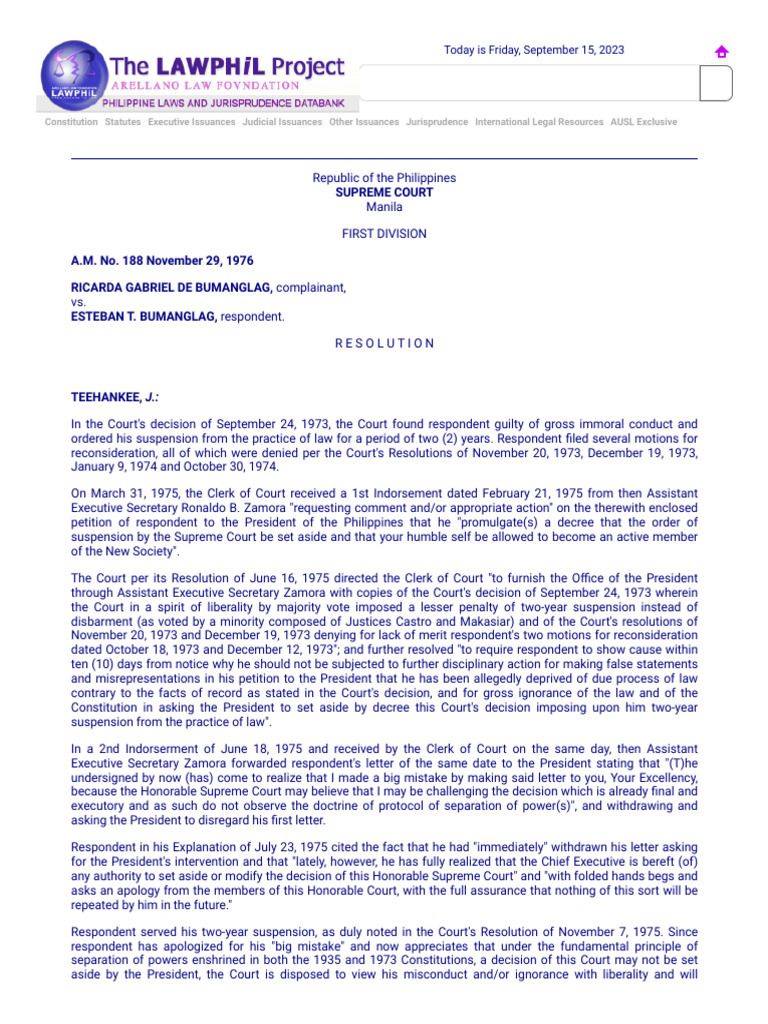 Supreme Court Ruling on Lawyer's Suspension | PDF | Supreme Court Of ...