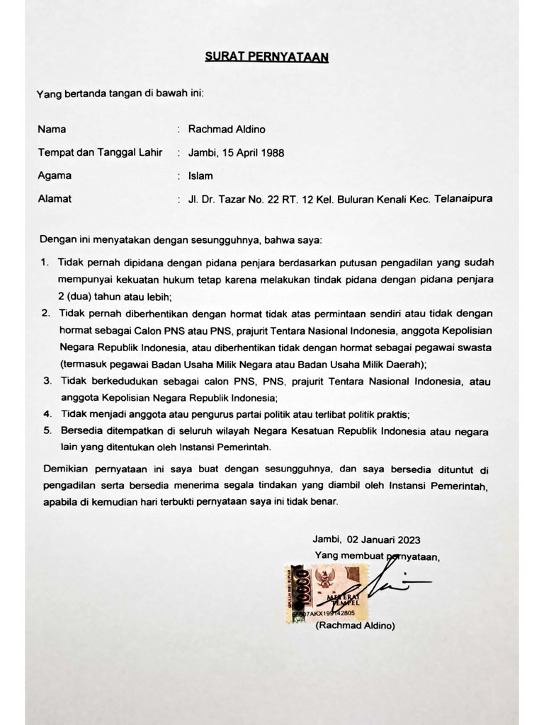 Surat Pernyataan 1 | PDF