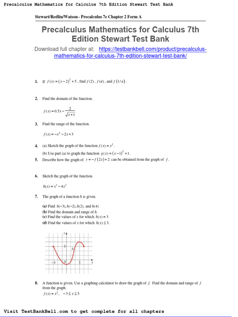 Precalculus Mathematics For Calculus 7th Edition Stewart Test Bank