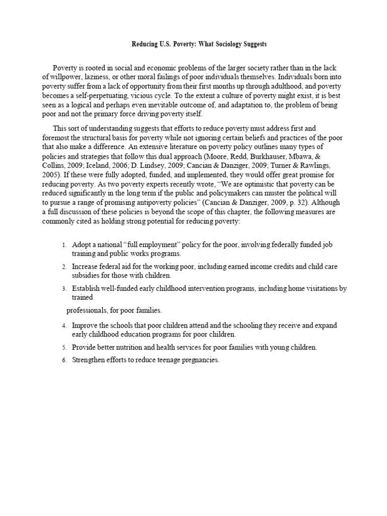 Reducing U.S. Poverty | PDF | Poverty | Poverty &amp; Homelessness
