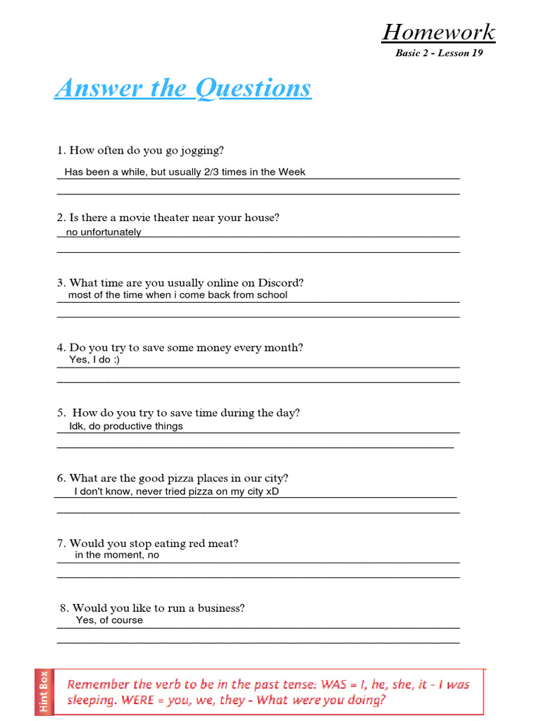 Homework - Lesson 19 (Answered) | PDF | Self-Improvement