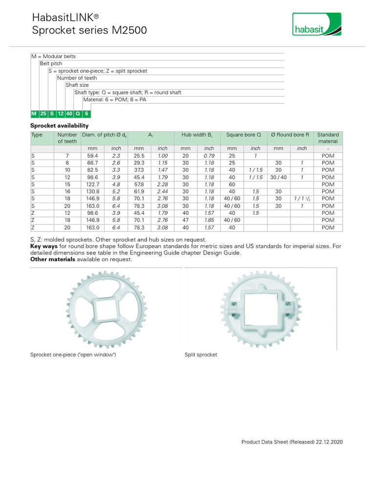 Sprocket Series M2500 PDF Belt (Mechanical) Inch