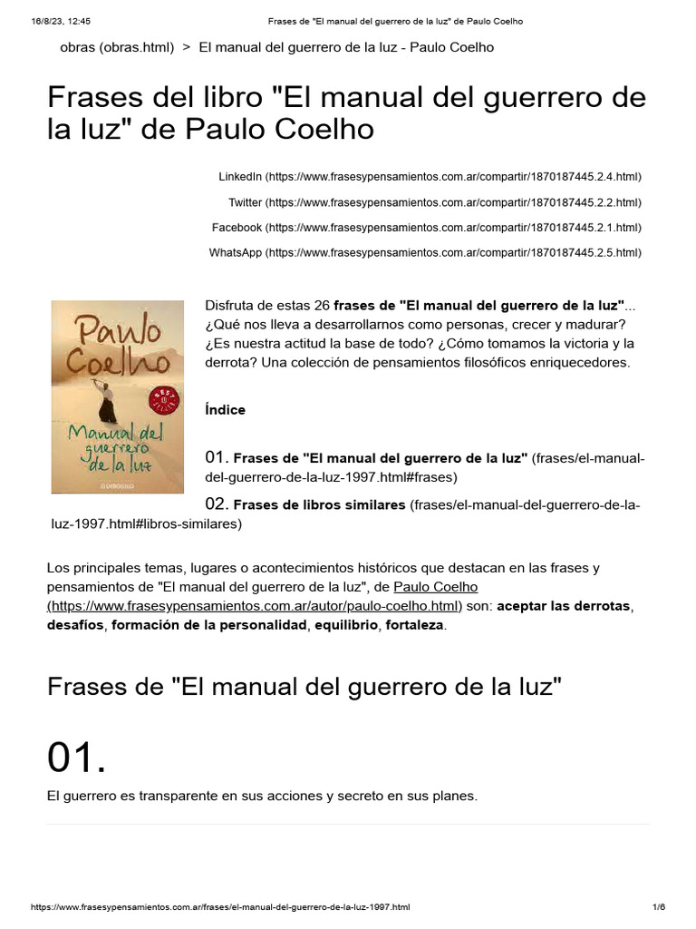 Frases de - El Manual Del Guerrero de La Luz - de Paulo Coelho | PDF ...