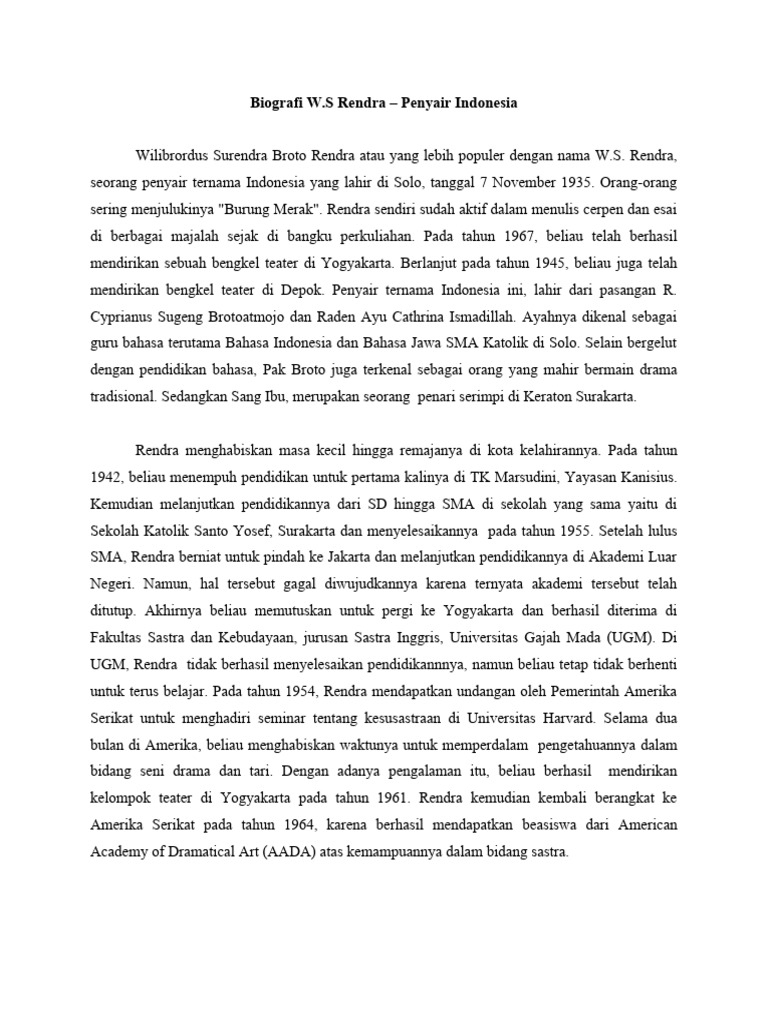 Biografi W.S. Rendra: Penyair Terkenal | PDF