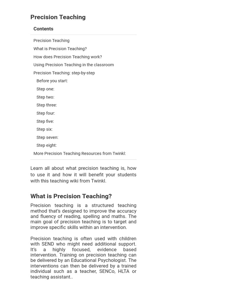 What Is Precision Teaching? Answered Twinkl Teaching Wiki PDF