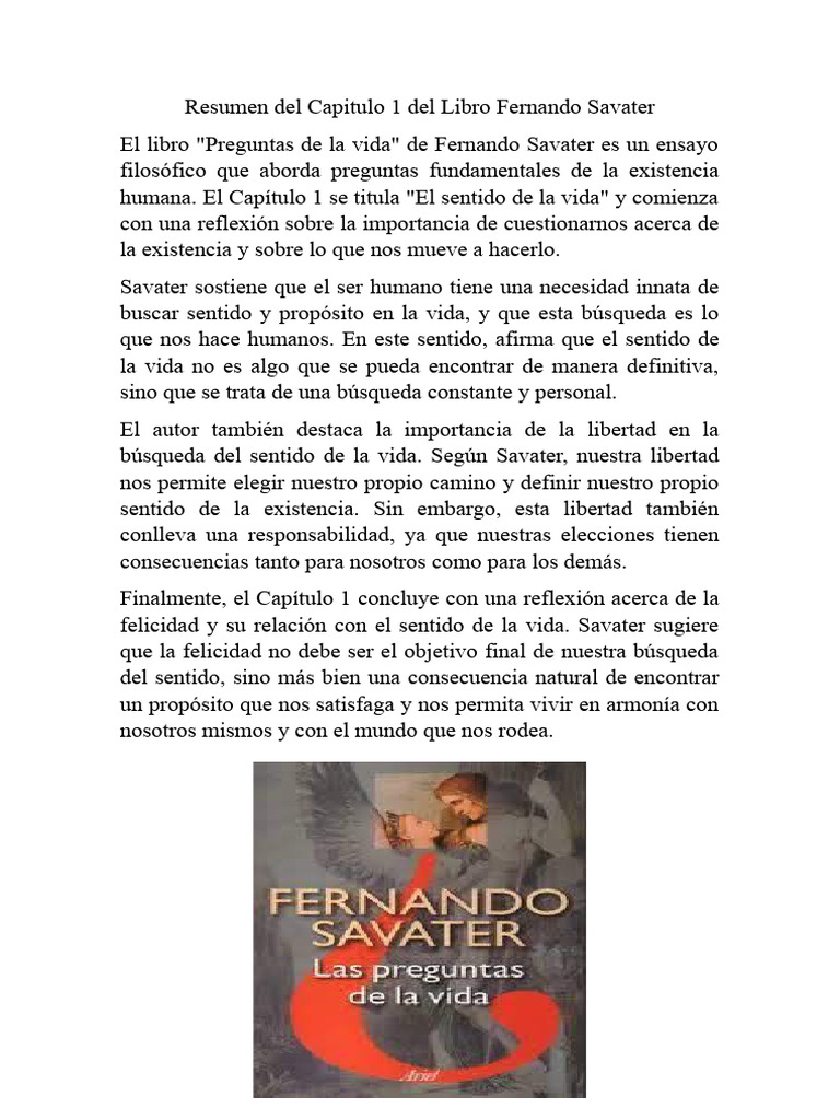 Resumen Del Capitulo 1 Del Libro Fernando Savater | PDF