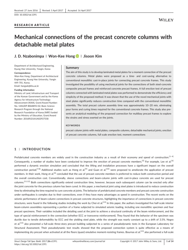 (12) Mechanical Connections of The Precast Concrete Columns With