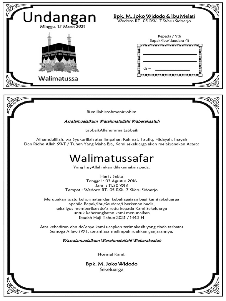 Undangan Walimatussafar Lipat 2 | PDF