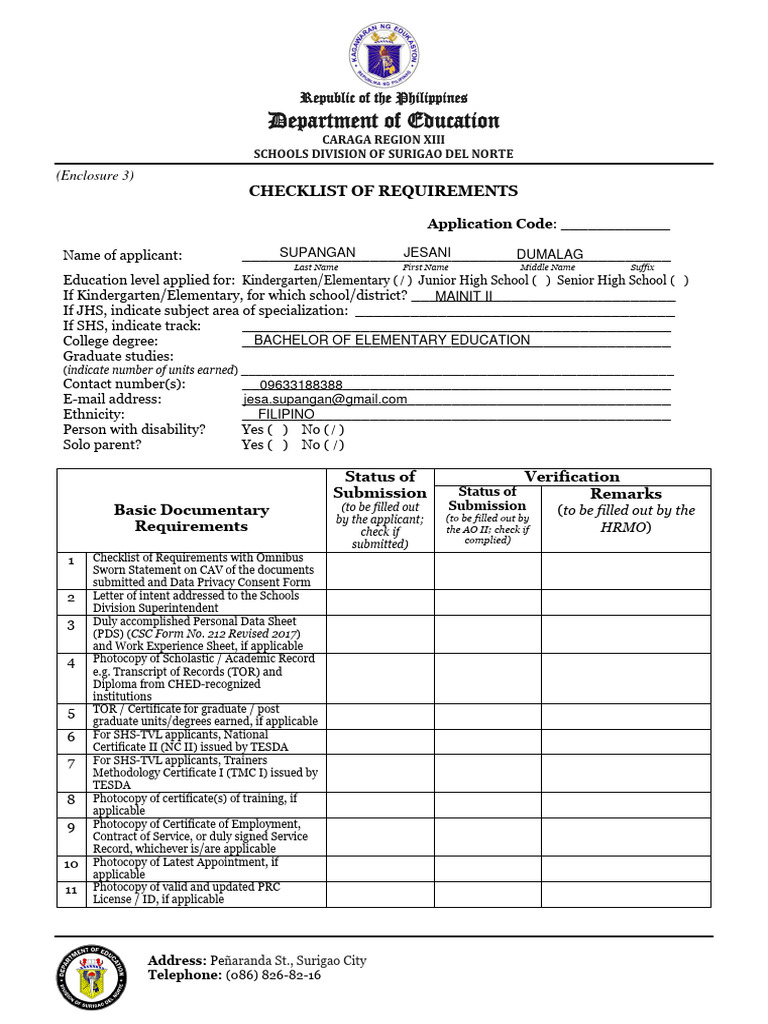 ENCLOSURE3CHECKLISTOFREQUIREMENTSFORTEACHERAPPLICANTSSY2023
