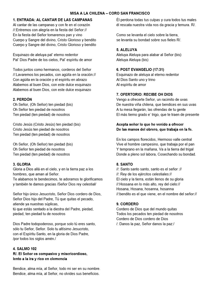 Misa a la Chilena: Canciones y Letras | PDF | Misa (liturgia) | Cristo ...