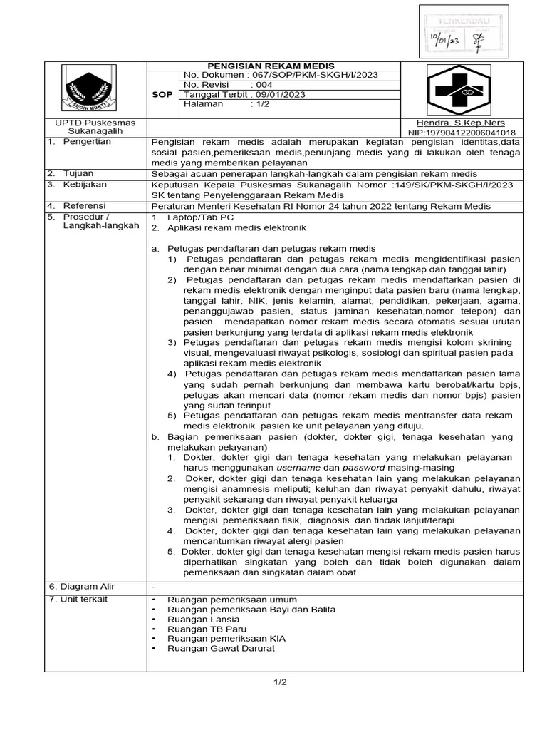 SOP Pengisian Rekam Medis Elektronik | PDF | Pengembangan Diri