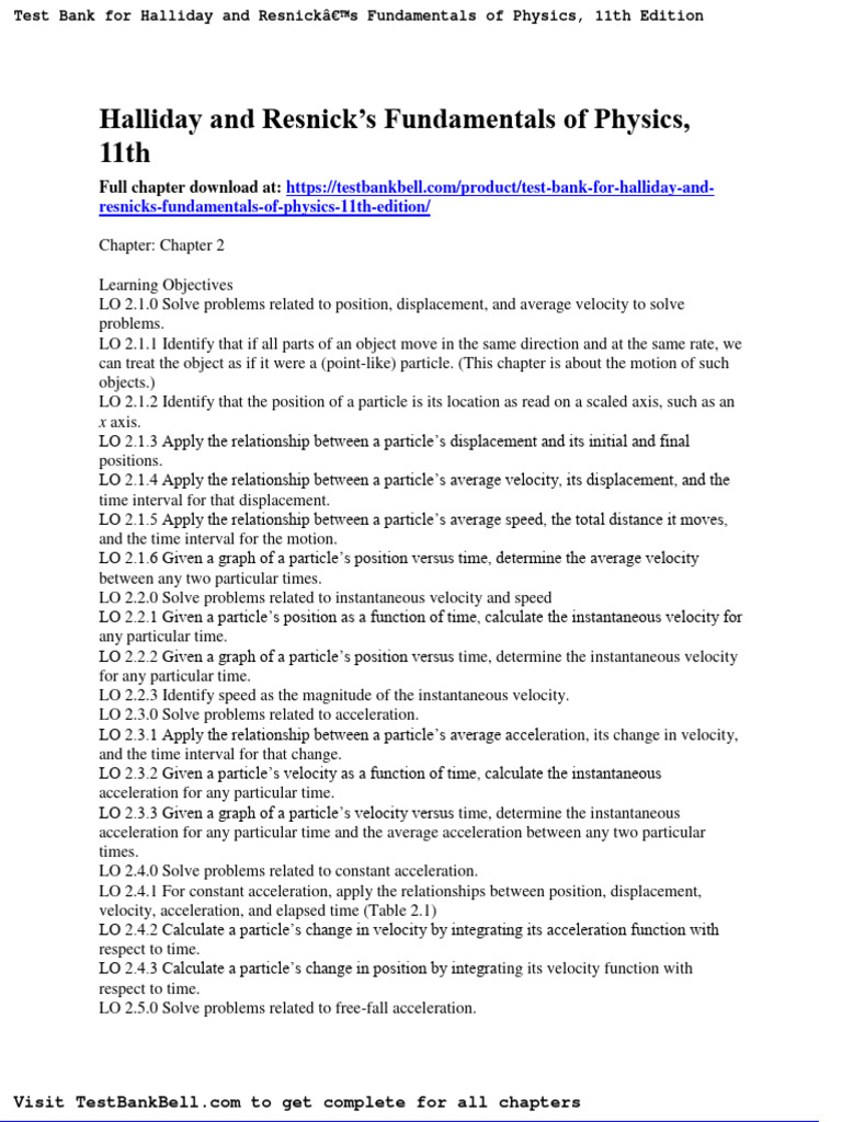 Test Bank For Halliday and Resnicks Fundamentals of Physics 11th