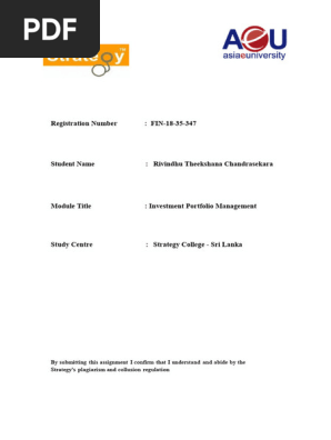 Investment Portfolio Management - Assignment