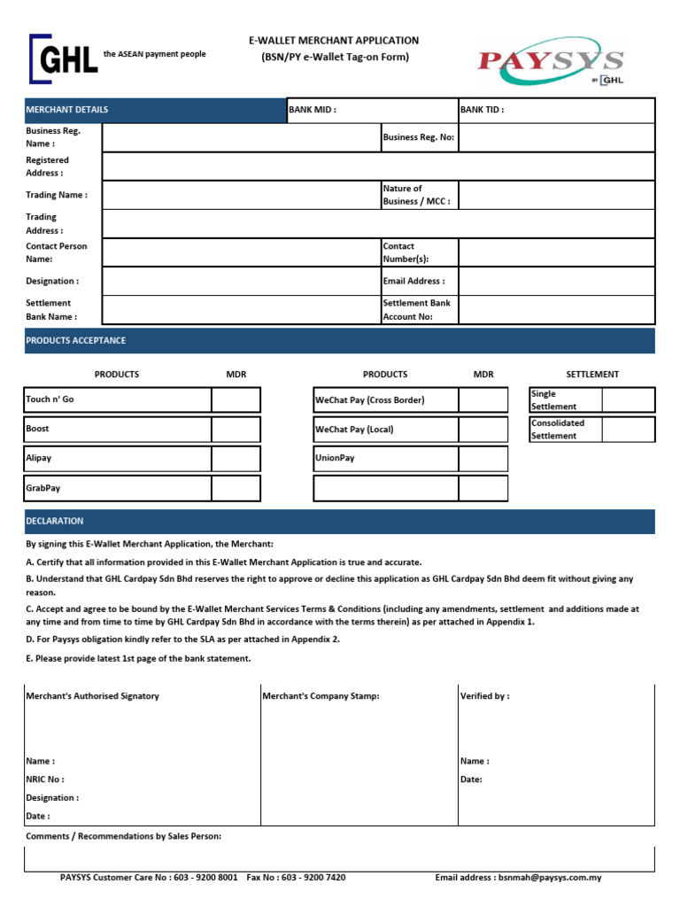 E Wallet Merchant Application Form - 2021 BSN | PDF | E Commerce | Banking
