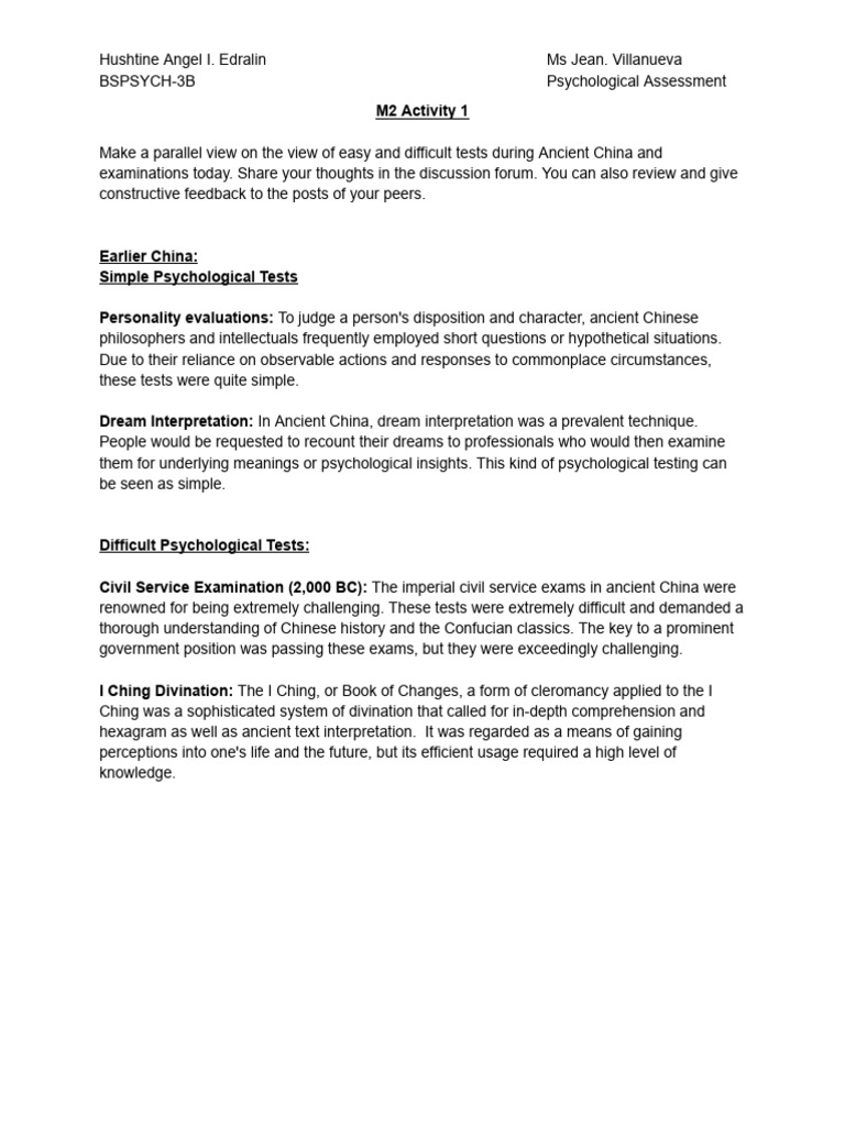 M2 Activity 1 PDF Psychology Psychological Evaluation