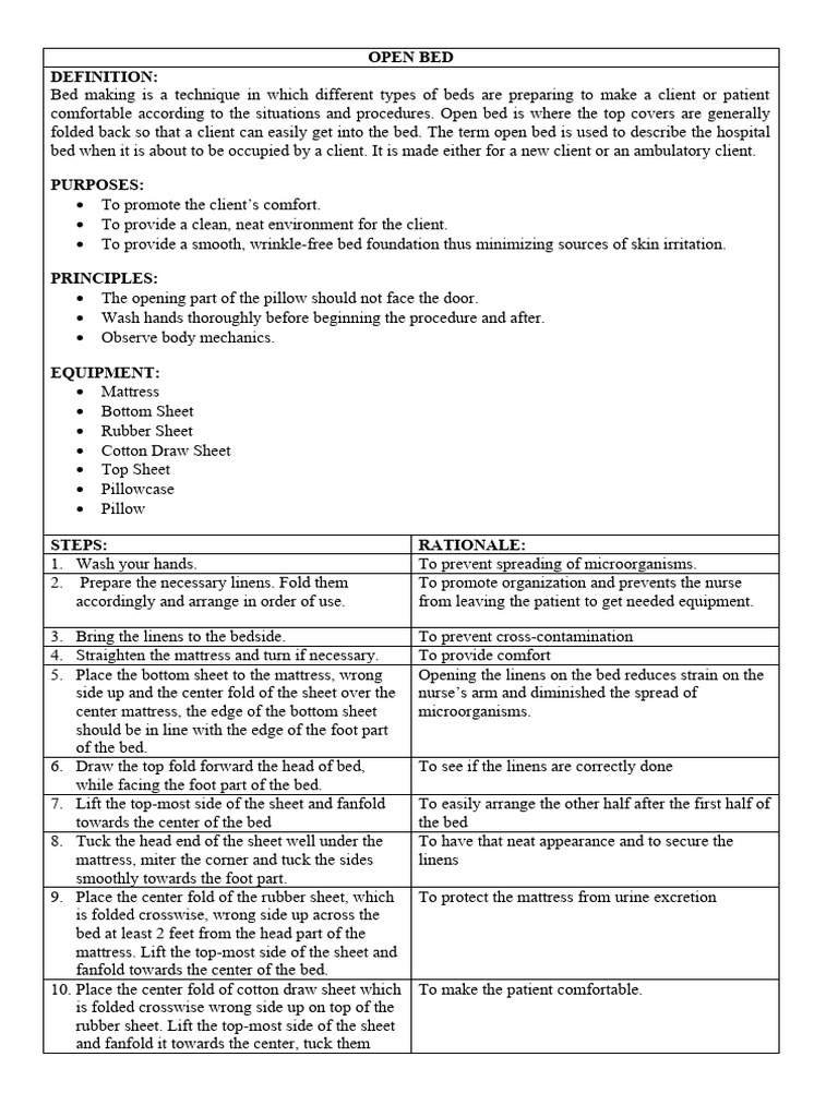 Open and Closed Bed PDF