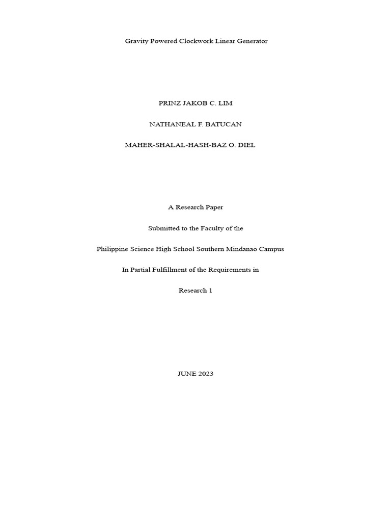 Gravity Clockwork Linear Generator PDF Induction