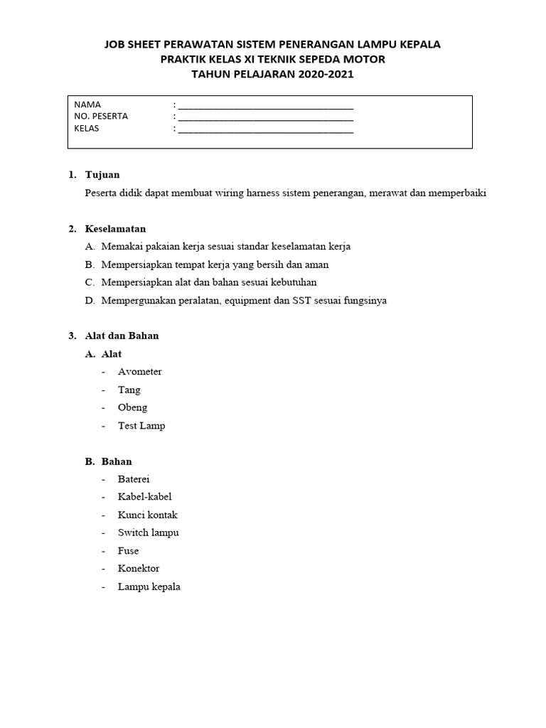 JOB SHEET SISTEM PENERANGAN - Print | PDF