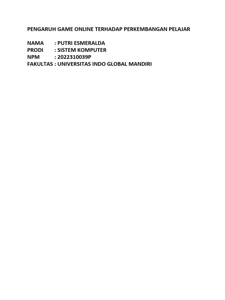 Pengaruh Game Online Terhadap Perkembangan Pelajar PDF