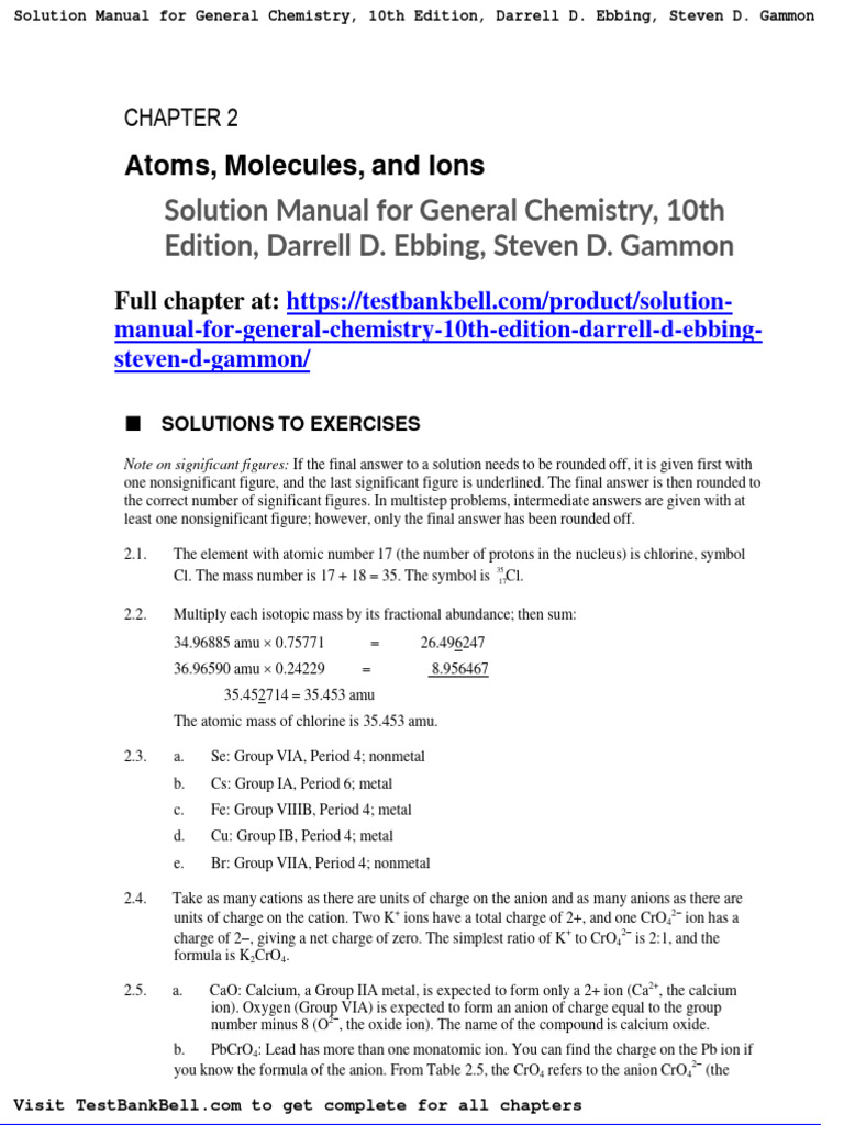 Solution Manual For General Chemistry 10th Edition Darrell D Ebbing