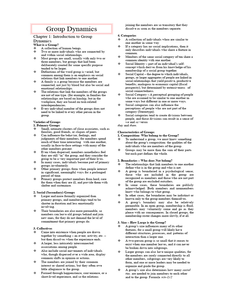 Group Dynamics | PDF | Group Cohesiveness | Social Group