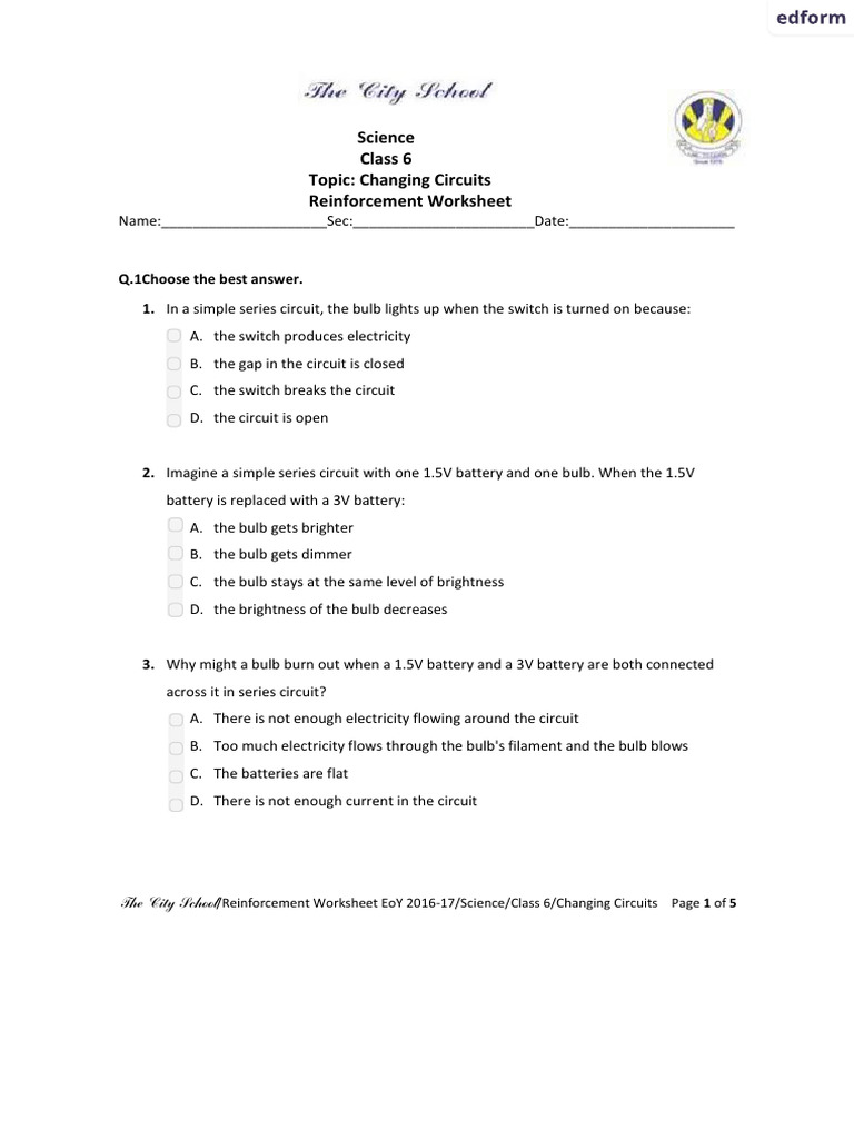 Print Science Class 6 Changing Circuits - Edform | PDF