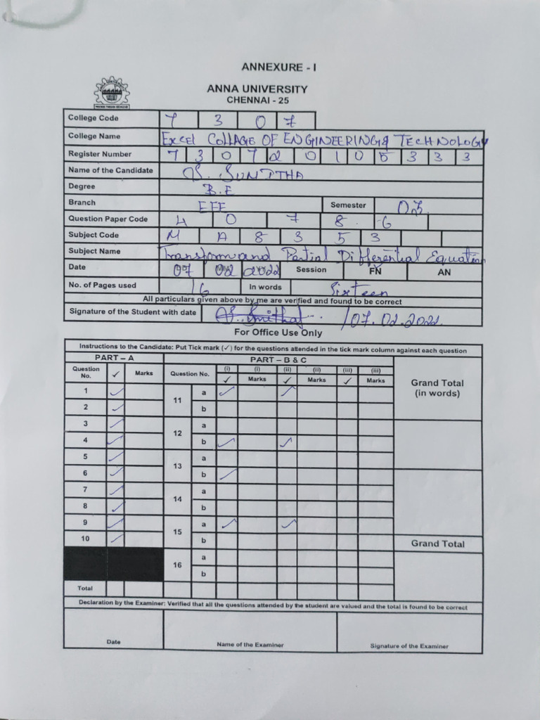Anna University Exam Document Template | PDF