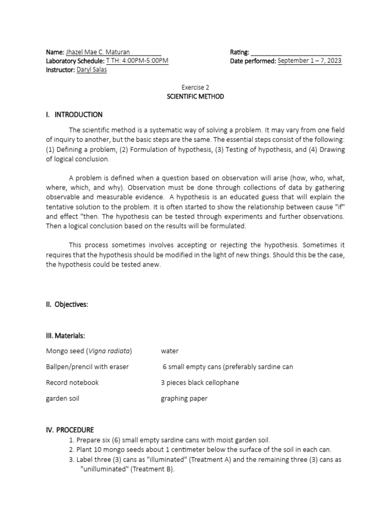 Scientific Method: Mongo Seed Experiment | PDF