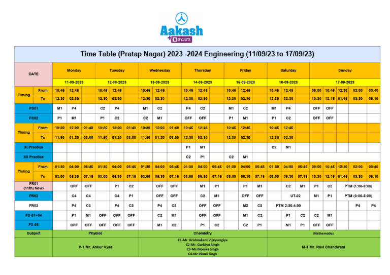Engineering - Time Table J4 - 11-09-23 To 17-09-23 | PDF