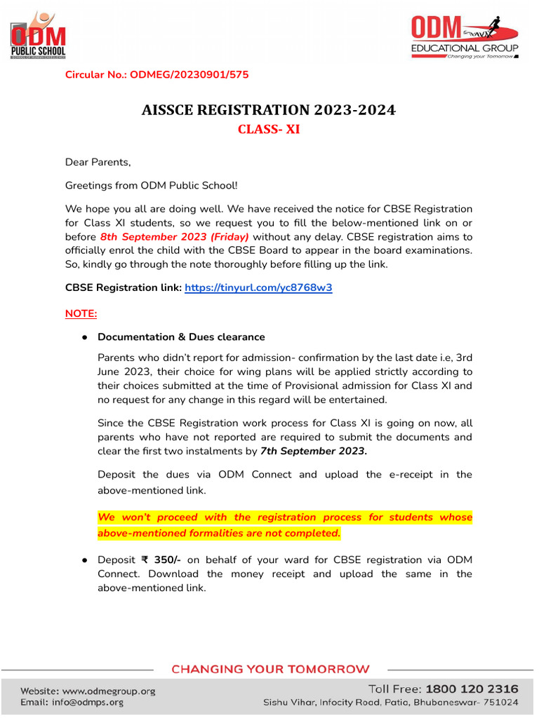 CBSE Registration Guide for Class XI | PDF | Career & Growth