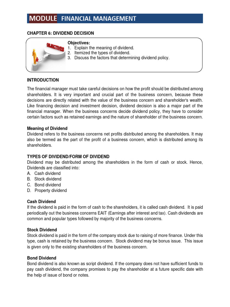 Chapter 6 Dividend Decision Pdf Dividend Retained Earnings