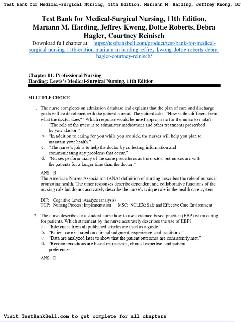 Test Bank For Medical Surgical Nursing 11th Edition Mariann M Harding