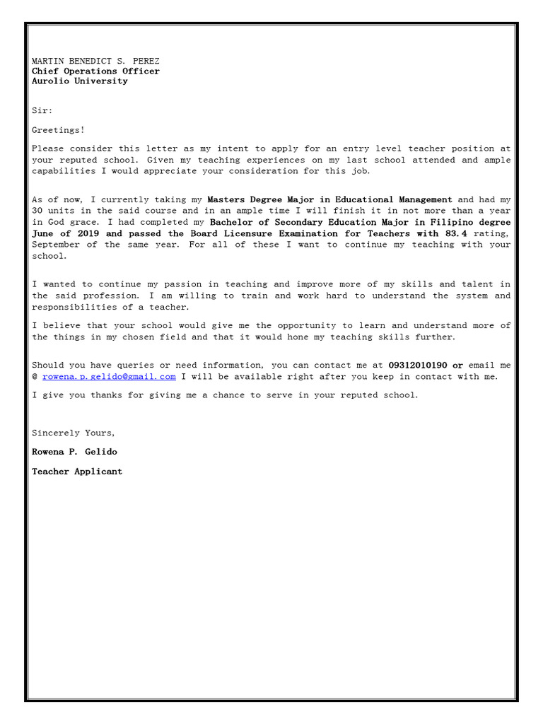 Letter of intent for teacher application pdf