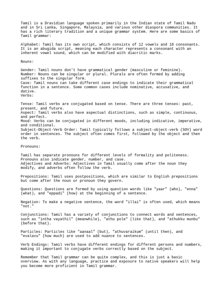 Tamil Grammer Basics v1.0 PDF Tamil Language Verb