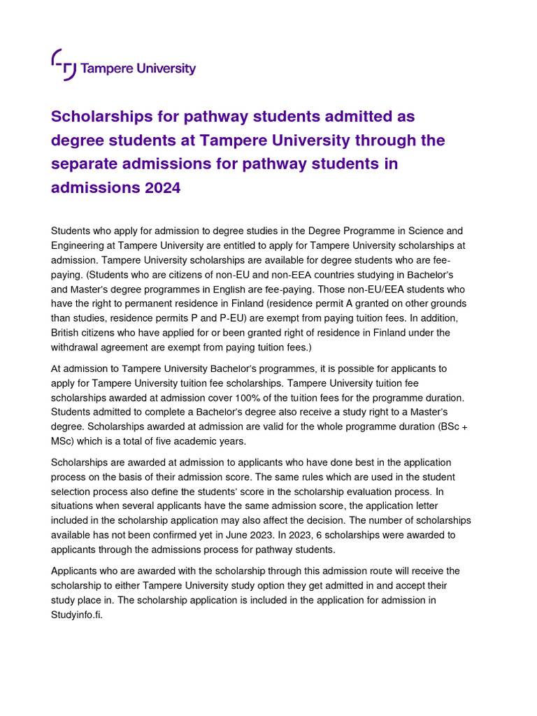 TAU Scholarships For Pathway Students 2024 | PDF