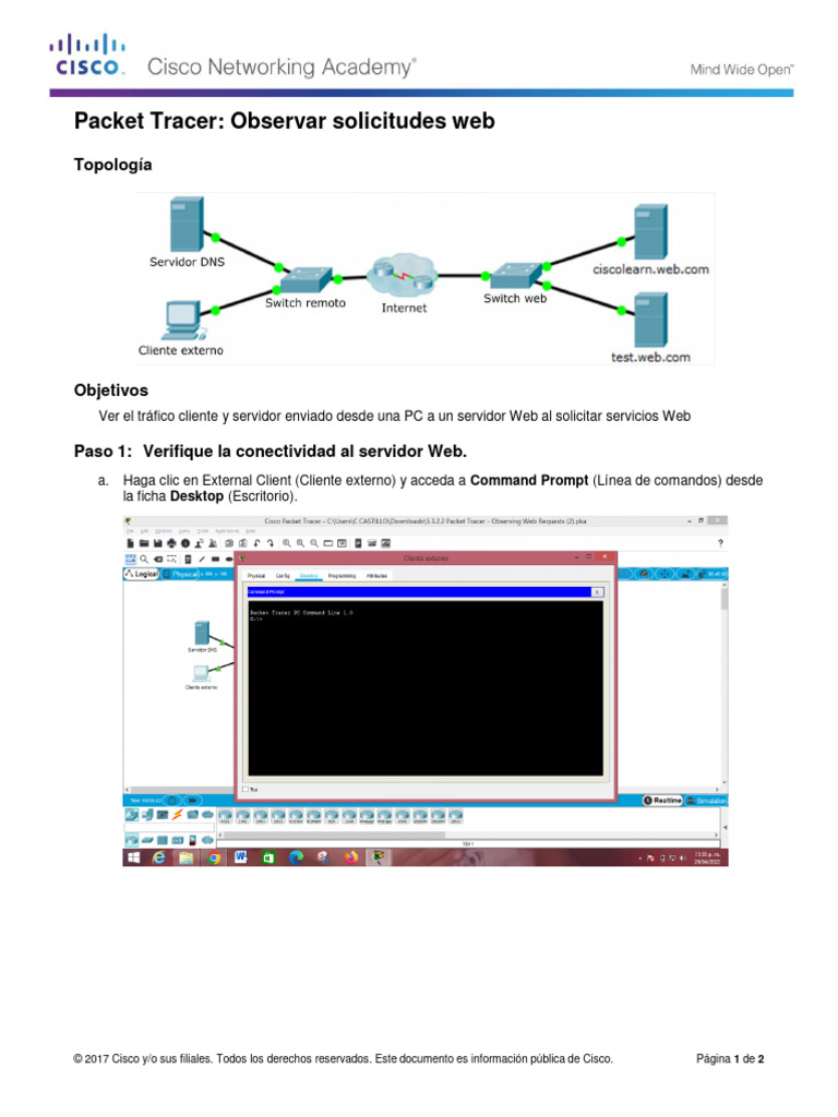 Observación de Tráfico Web en Packet Tracer | PDF | Internet y web ...