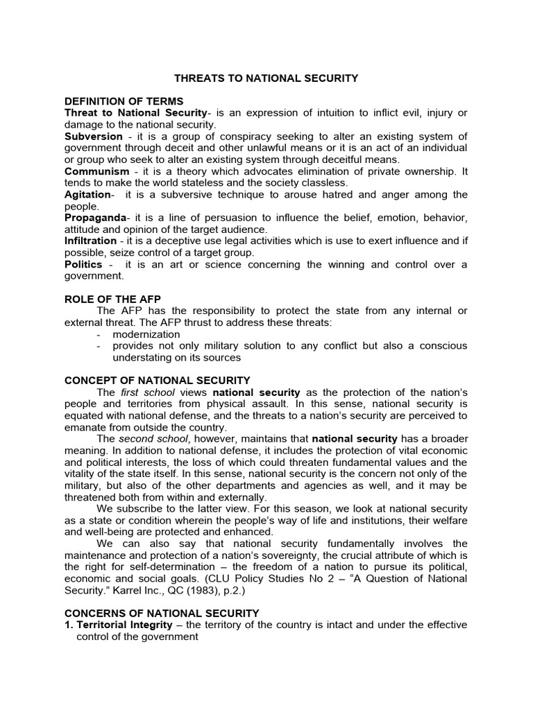 Threats To National Security Pdf