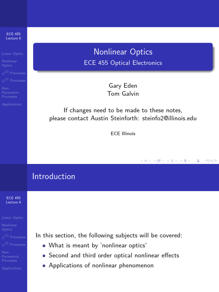 Nonlinear Optics in ECE 455 Lecture | PDF | Nonlinear Optics | Waves