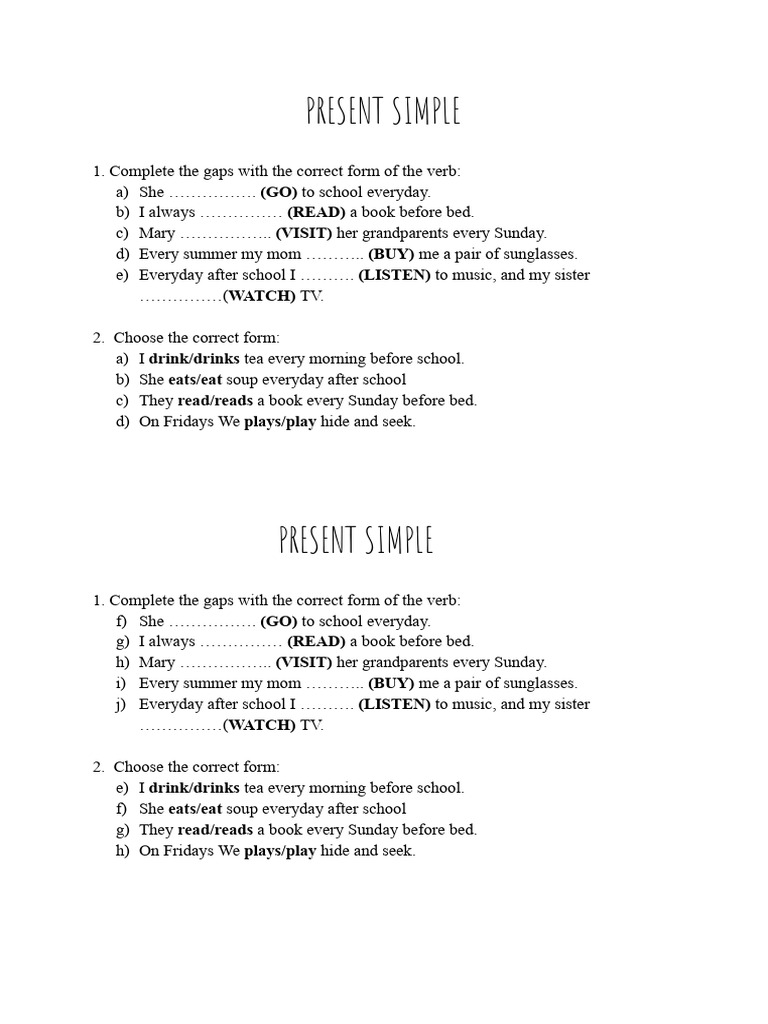 Present Simple Verb Exercises | PDF | Language Arts & Discipline
