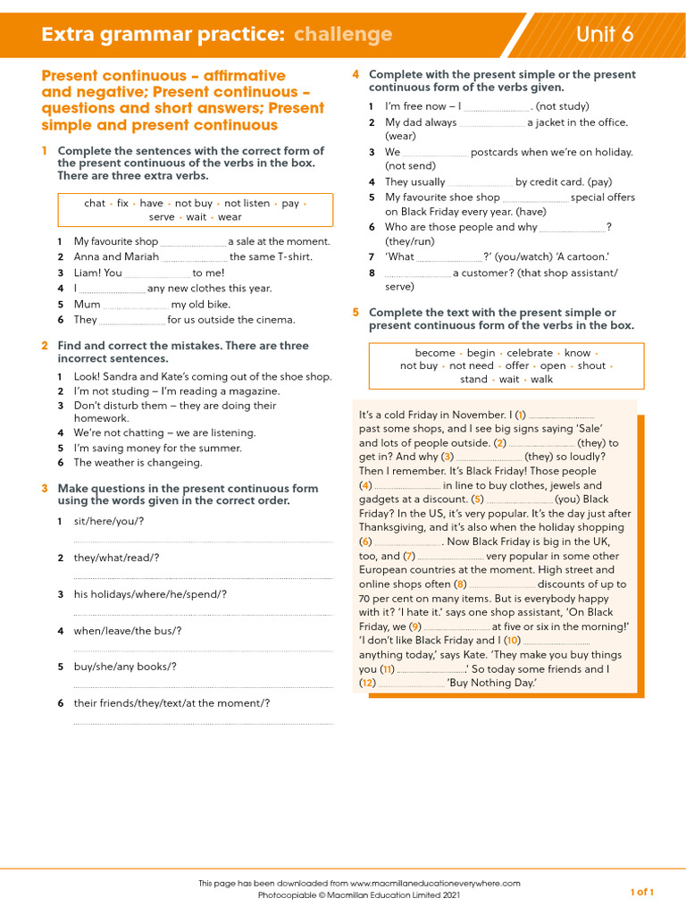 A1PLUS U6 Extra Grammar Practice Challenge | PDF | Black Friday