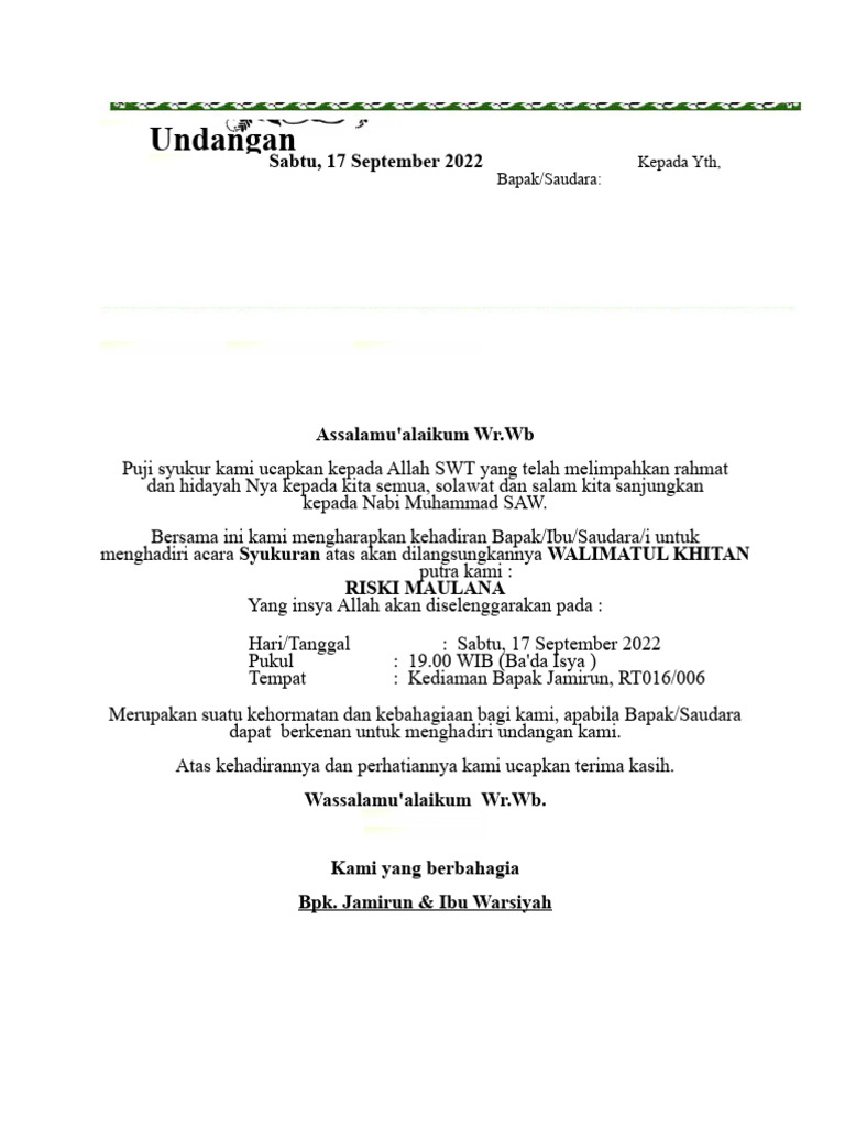 Undangan Sunatan Riski | PDF