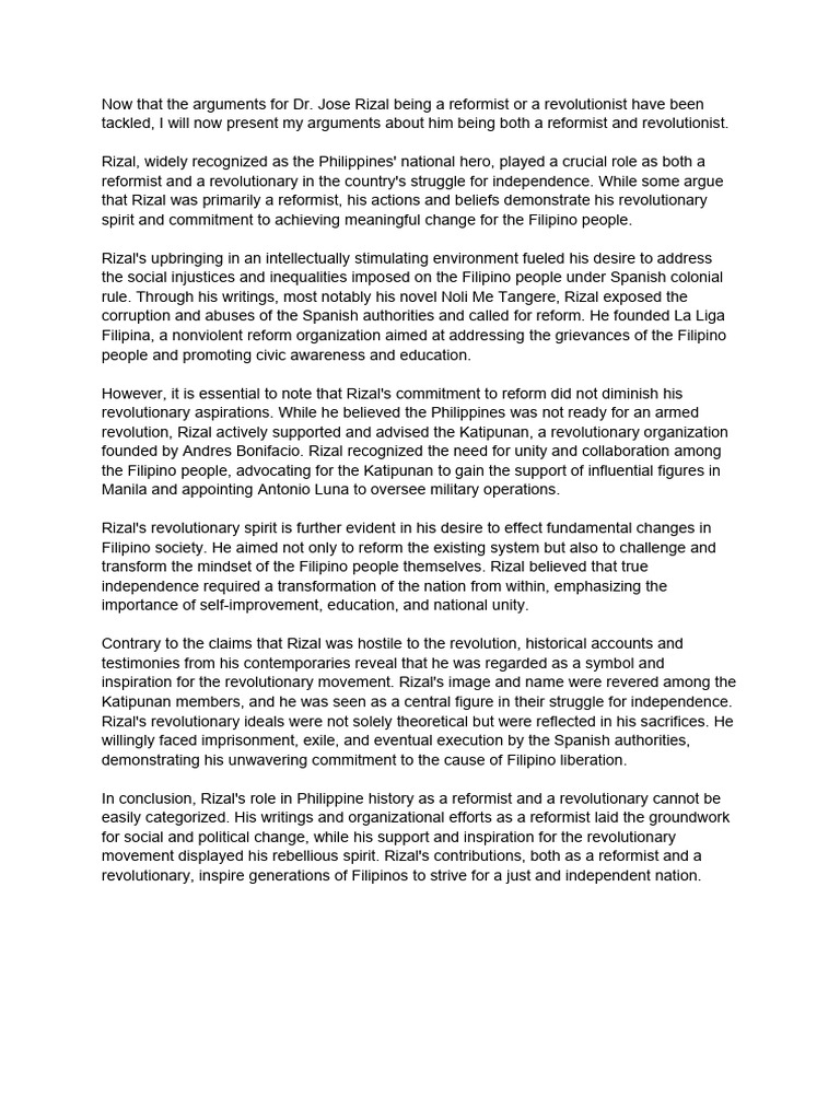 Rizal: Reformist and Revolutionary Insights | PDF | Philippines ...