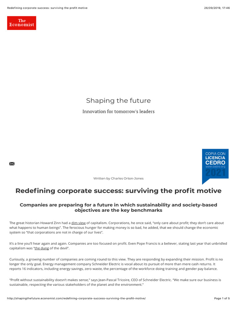 2 Redefining Corporate Success Surviving The Profit Motive PDF