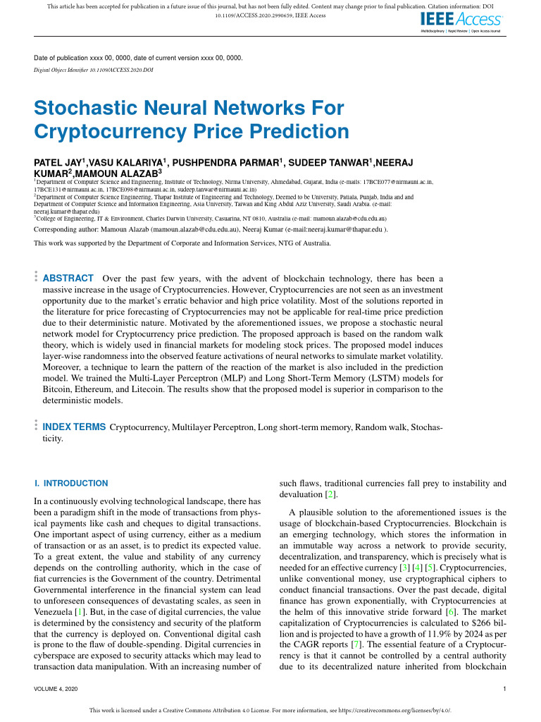 Stochastic Neural Networks For Cryptocurrency Pric Pdf Artificial