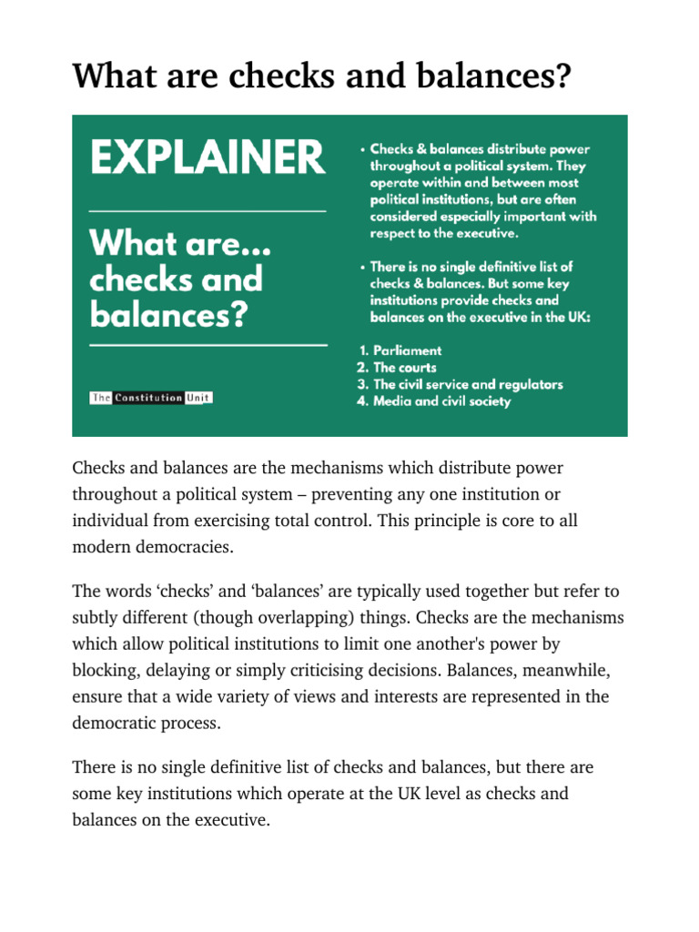The Foundation of Democracy: The Crucial Role of Checks and Balances in the System