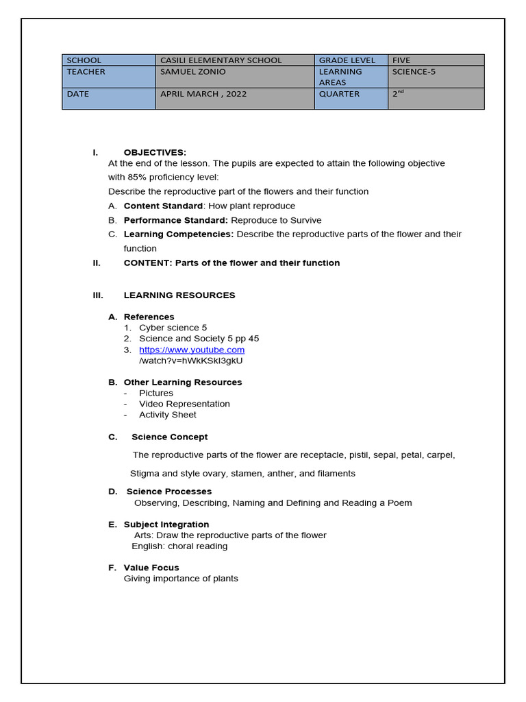 Grade 5 Science: Flower Reproduction | PDF | Flowers | Pollination