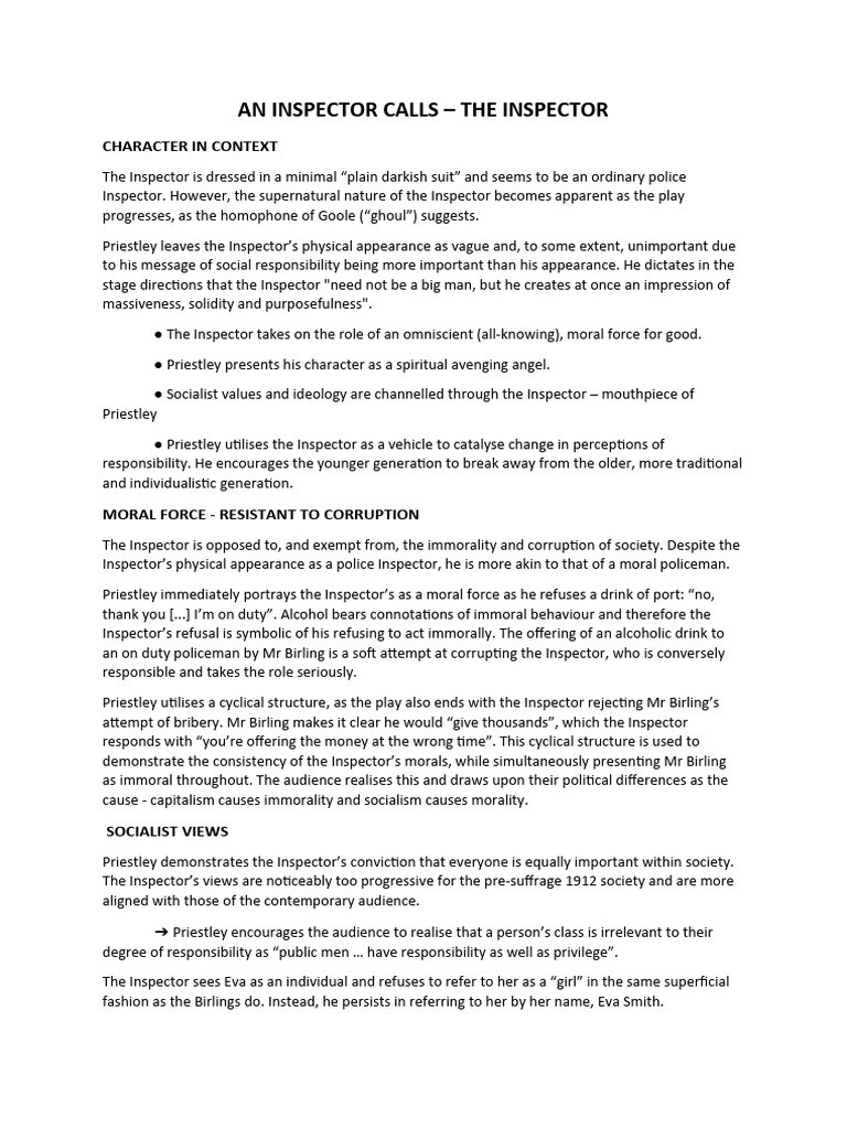 Inspector Goole Notes PDF