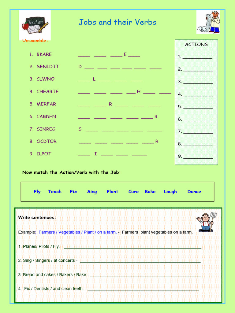 Jobs and Their Verbs Fun Activities Games Warmers Coolers 3468 PDF