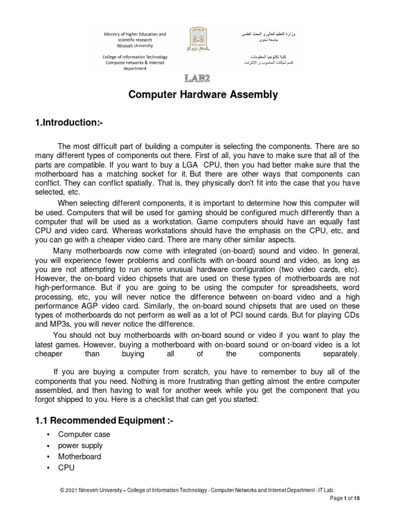 Computer Hardware Assembly Guide | PDF | Computers